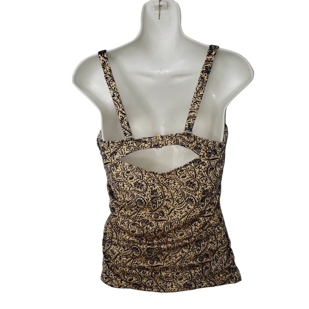 Athleta Aqualux Batik Cream Brown and Black Swim Tank Womens Size 36D/DD